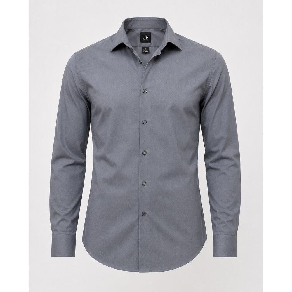 J Ferrar Mens Slim Fit Dress Shirt Gray Button Front Long Sleeve 14-14.5 S